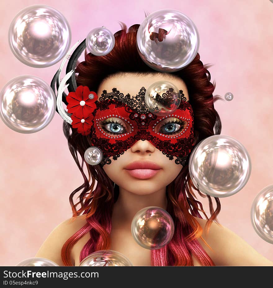 Background with a bubbles and beutiful 3d girl. Background with a bubbles and beutiful 3d girl.