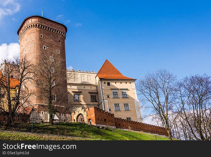 Wawel Royal Castle in Krakow, Poland, main landmark of the city. Constructed over many centuries with different archirectural styles, remains one of the most recognizable symbols of Polish statehood and history.