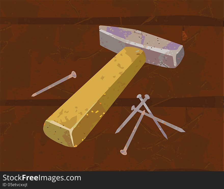 Stylized illustration of hammer and nails