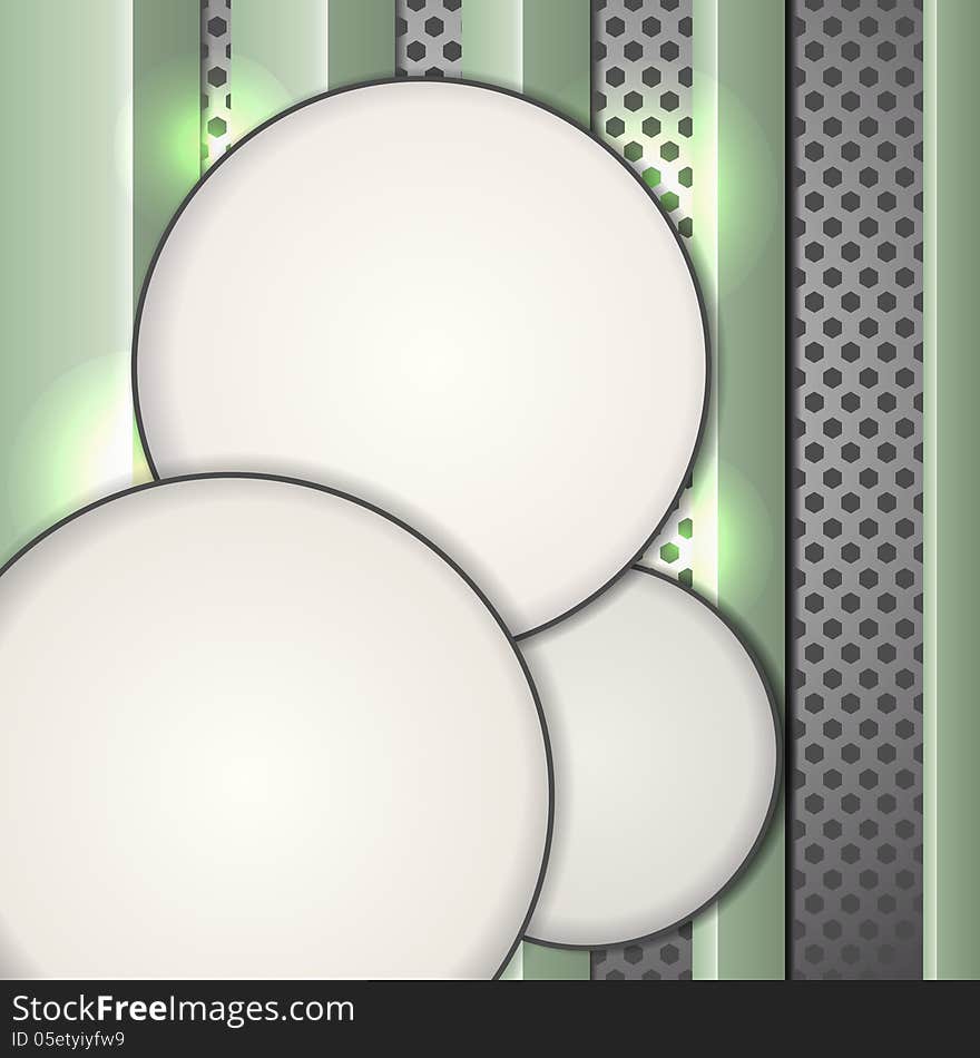 White blank circles over gray and green metallic background. White blank circles over gray and green metallic background