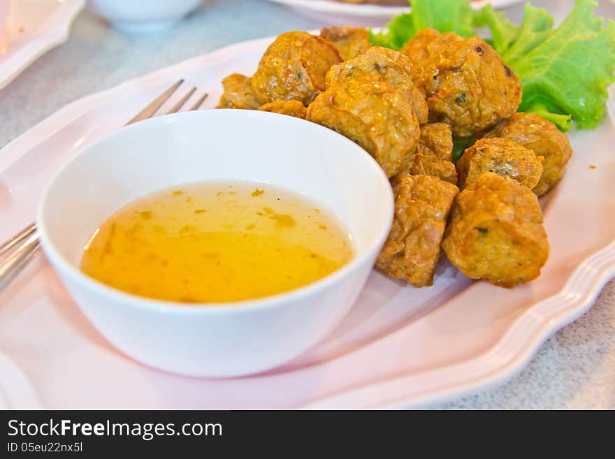 Spicy fried fish ball , Thai style food