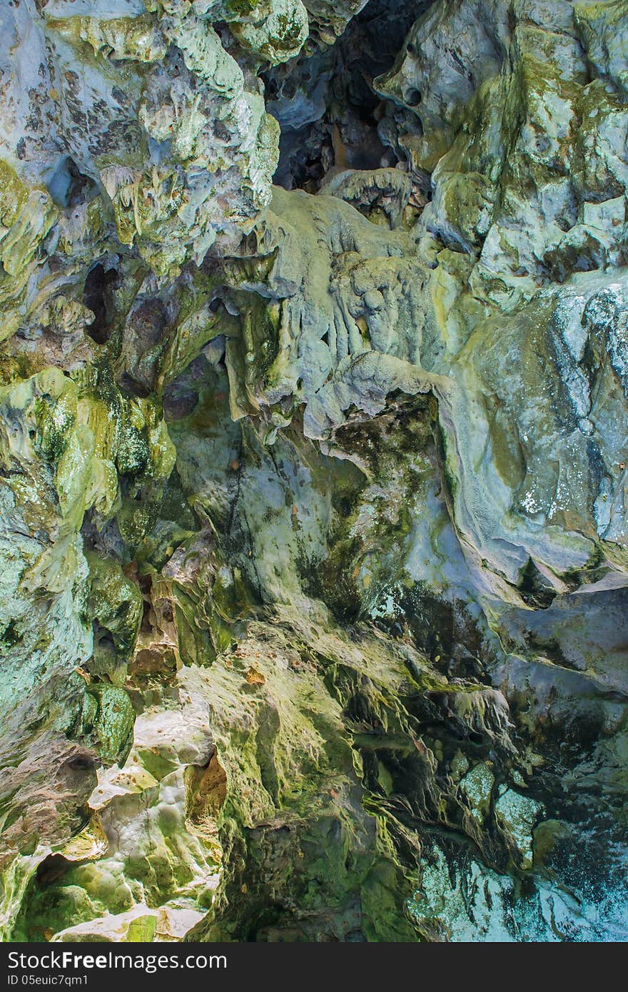 Texture of rock formation inside a cave