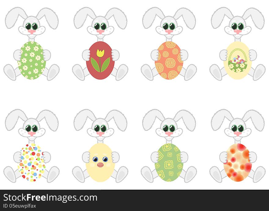 Vector illustration of Easter rabbits with eggs