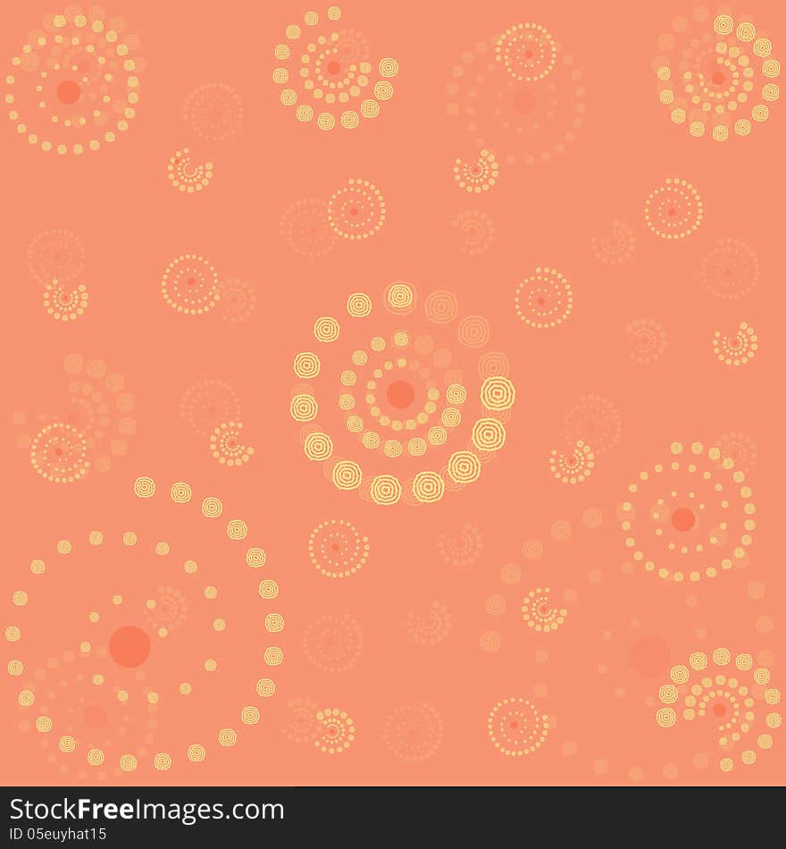 Vector pattern from spirals on orange background