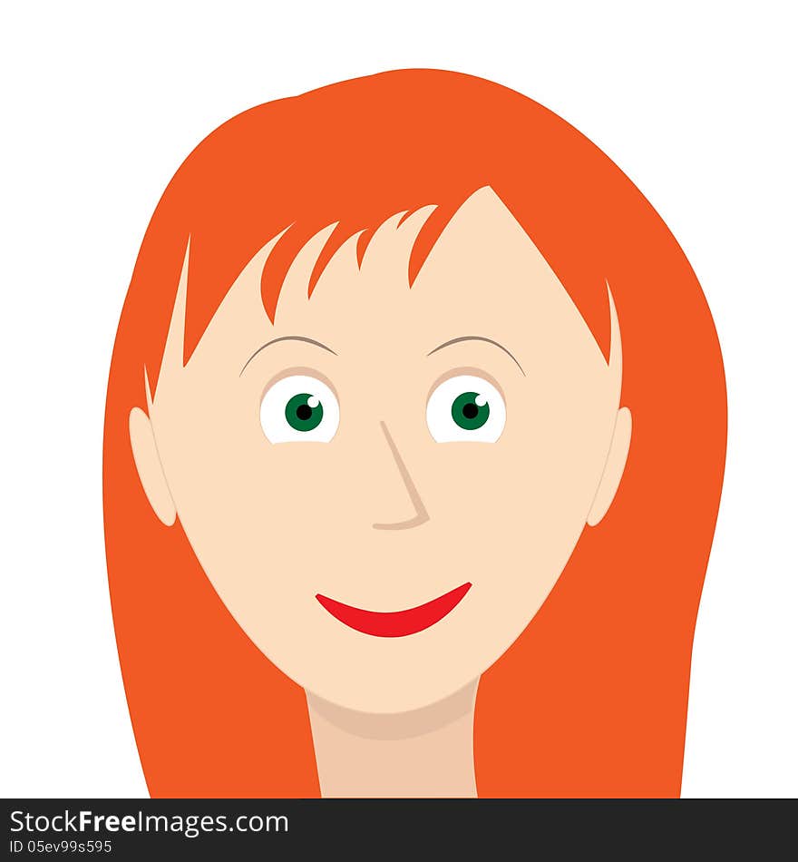 Portrait of attractive red hair woman face with a big smile and beautiful green eyes. Portrait of attractive red hair woman face with a big smile and beautiful green eyes