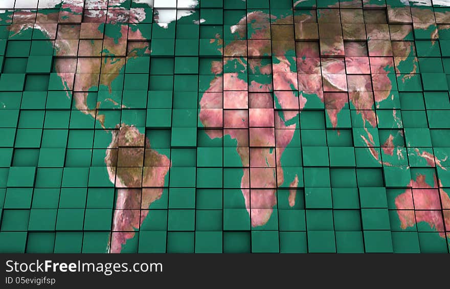 3d design. 3d extrude world map and cubes