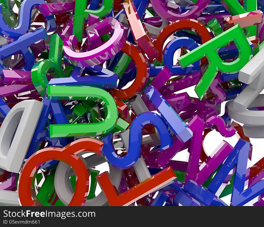 3d design. different letters. Alphabet and colors. 3d design. different letters. Alphabet and colors