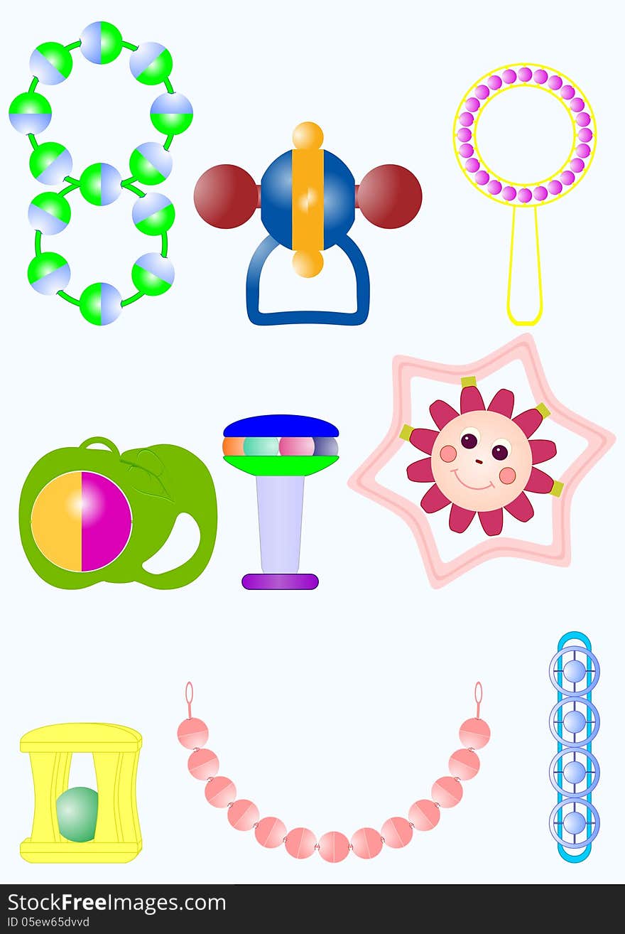 The variety of toys for infants, on a white background. The variety of toys for infants, on a white background.