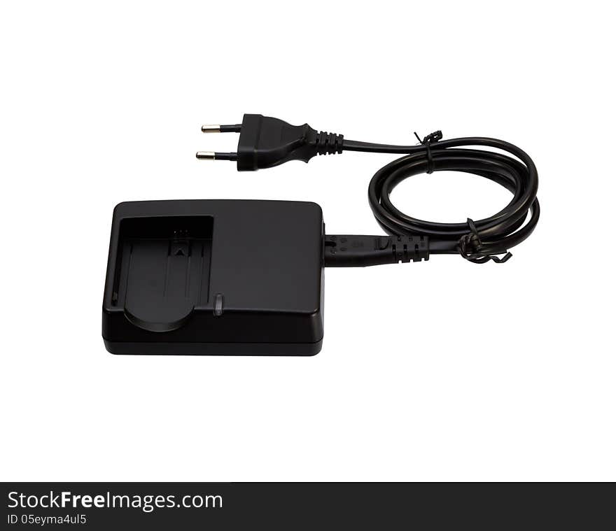 Camera battery and charger isolate on white background