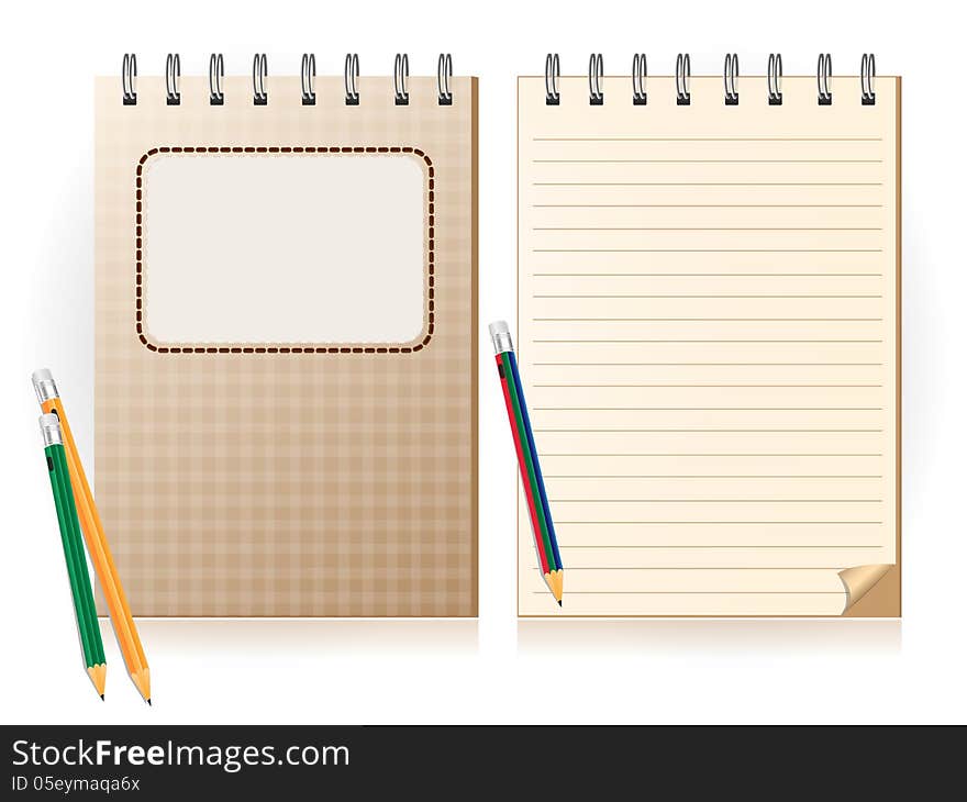 Notebook and pencil Vector illustration