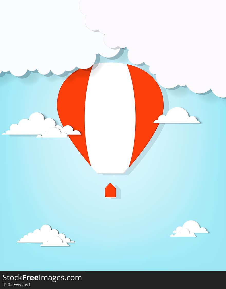 Red Hot Air Balloon And Clouds