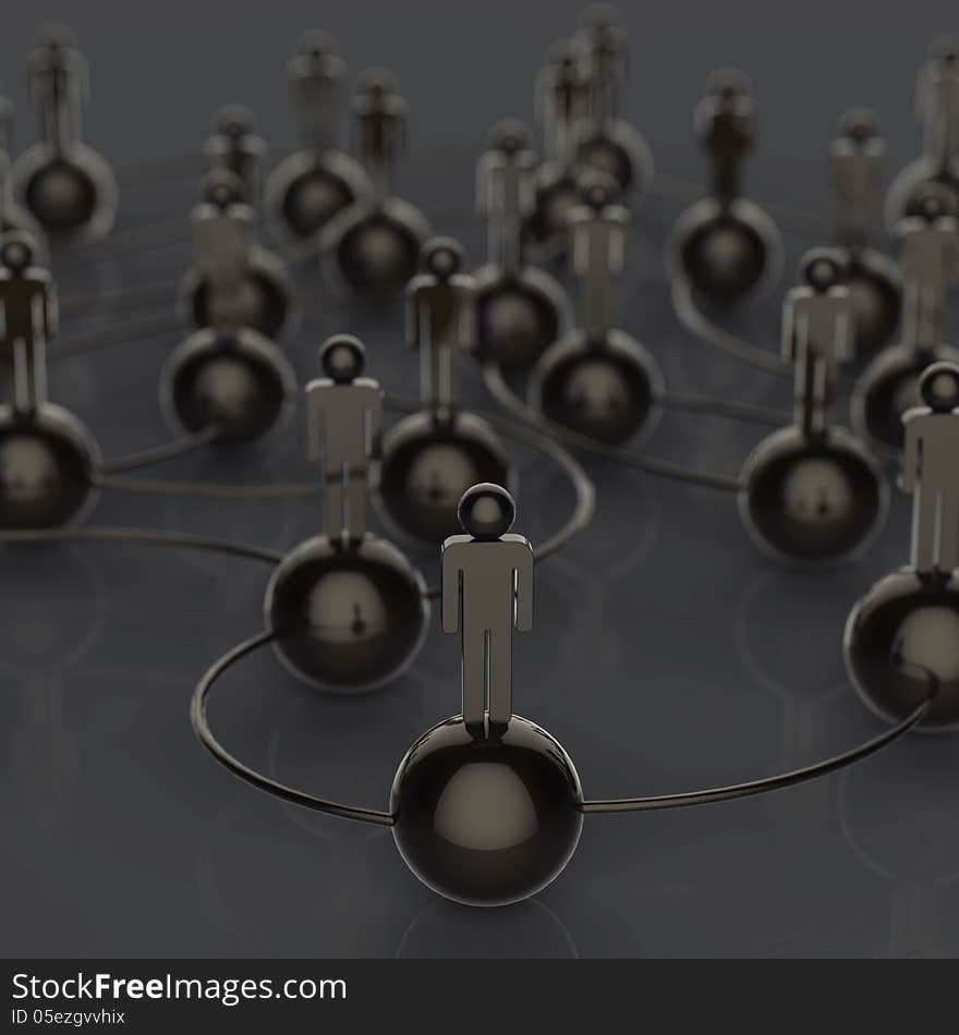 3d stainless black human social network and leadership as concept