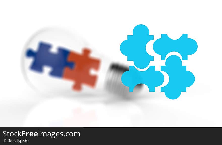 Light bulb and puzzle piece as ideas and solutions concept