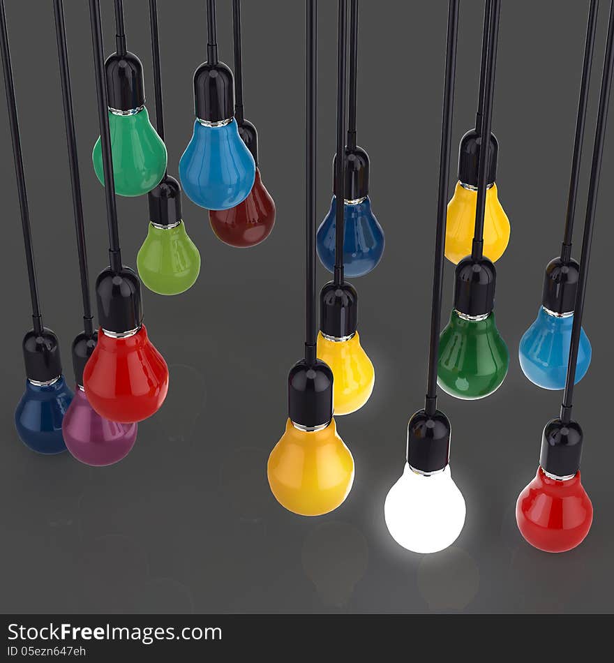 Creative idea and leadership concept light bulb 3d design