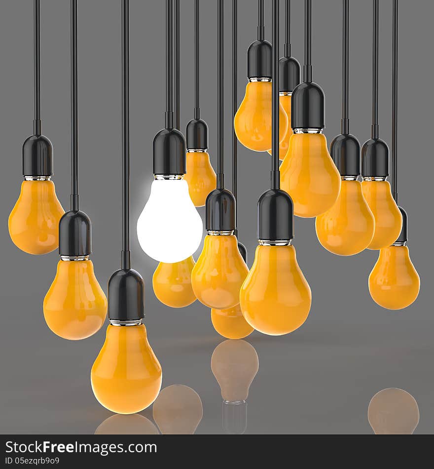 Creative idea and leadership concept light bulb on grey background