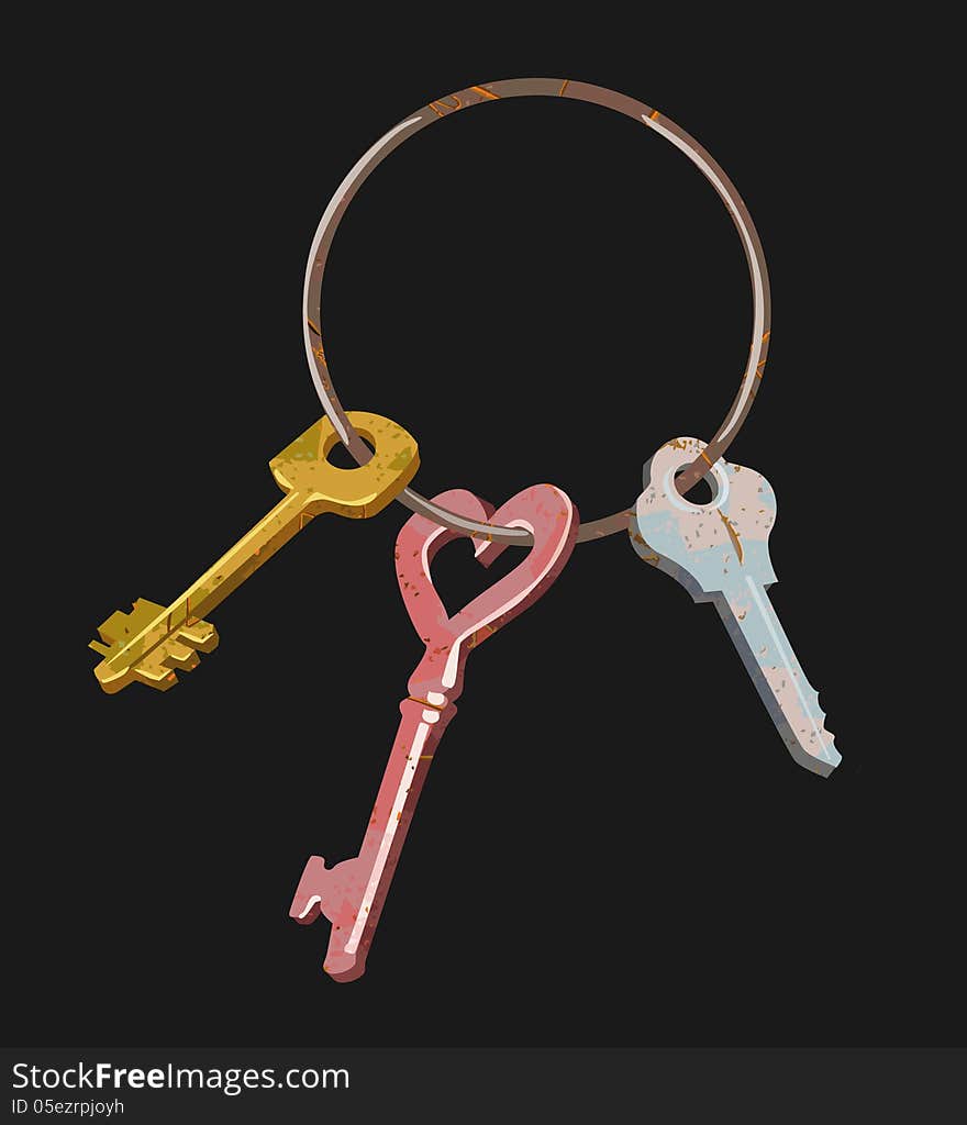 Different keys on a dark background