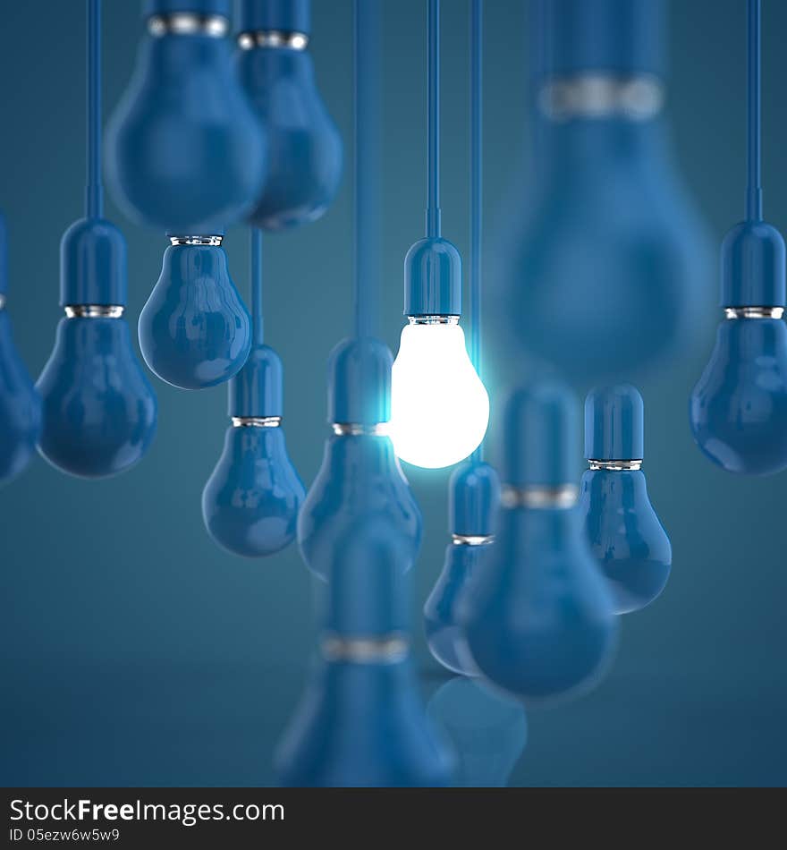 Creative idea and leadership concept light bulb 3d design concept