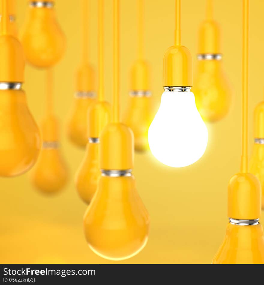 Creative idea and leadership concept light bulb 3d design concept