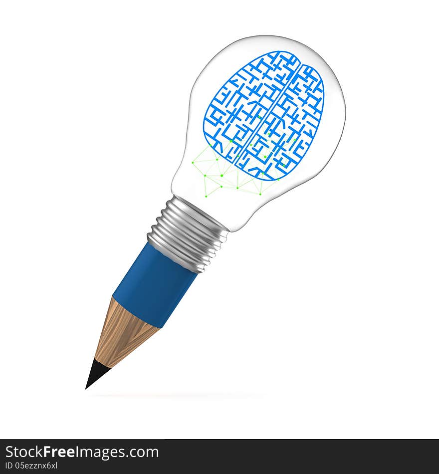 The brain idea creative as pencil lightbulb creative concept