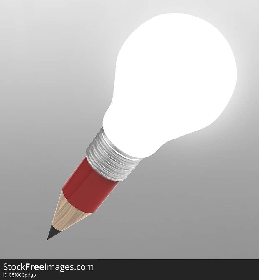 Blank 3d creative pencil lightbulb as concept creative