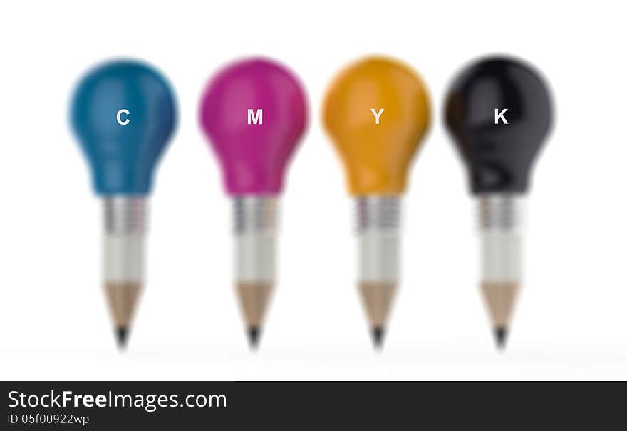 Pencil lightbulb head in cmyk color as creative design concept