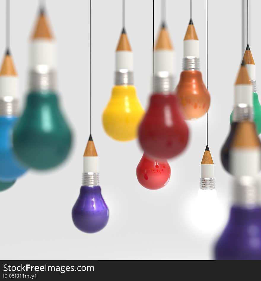 Drawing idea pencil and light bulb concept creative and leadersh