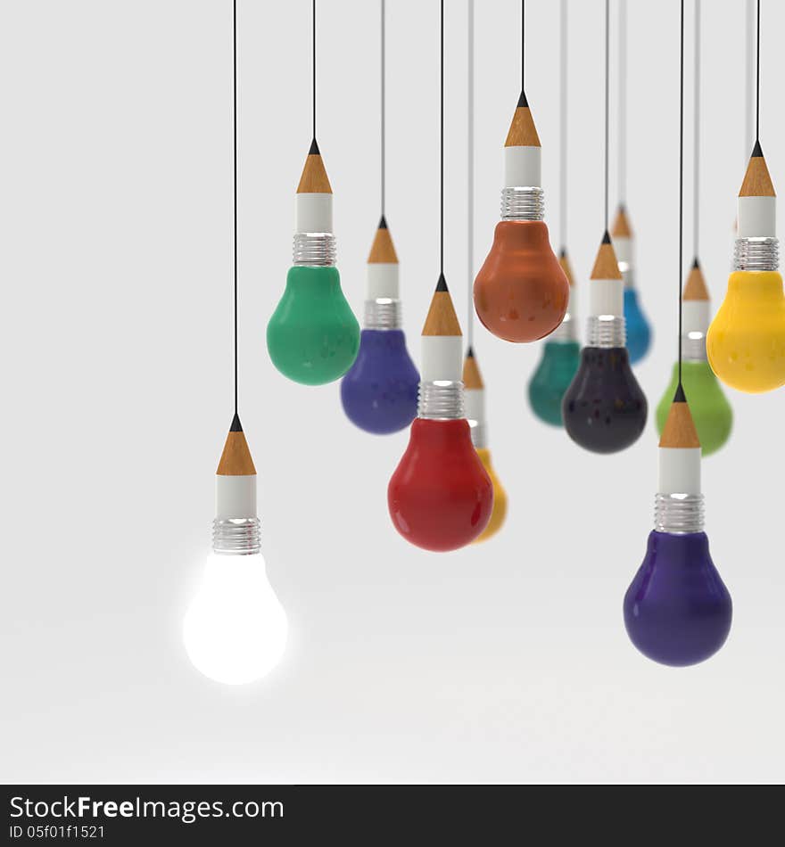 Drawing idea pencil and light bulb concept creative and leadersh