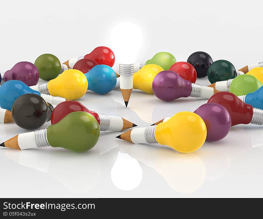 Drawing idea pencil and light bulb concept creative and leadership concept