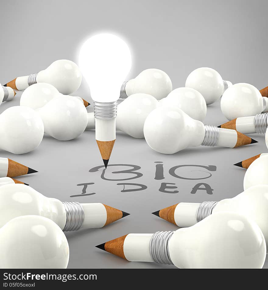 Drawing idea pencil and light bulb concept creative. Drawing idea pencil and light bulb concept creative