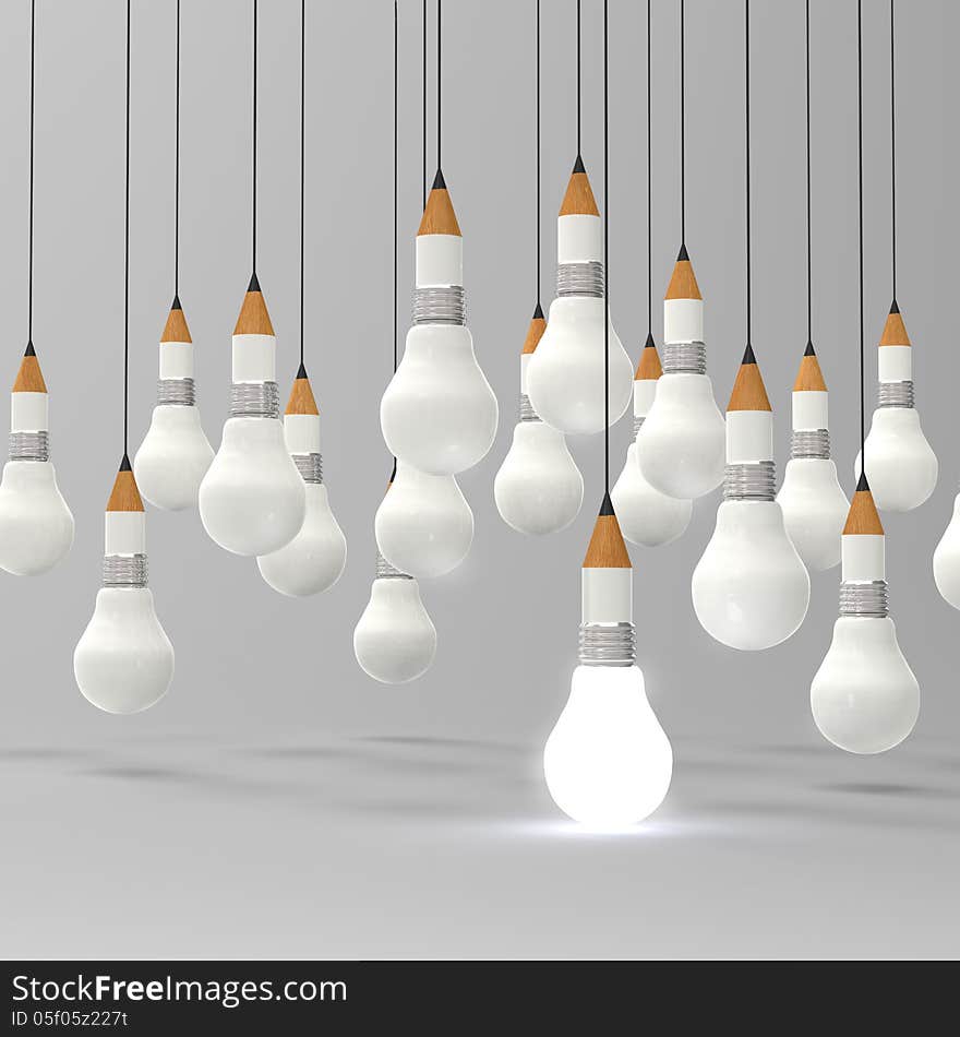 Drawing idea pencil and light bulb concept creative and leadership concept