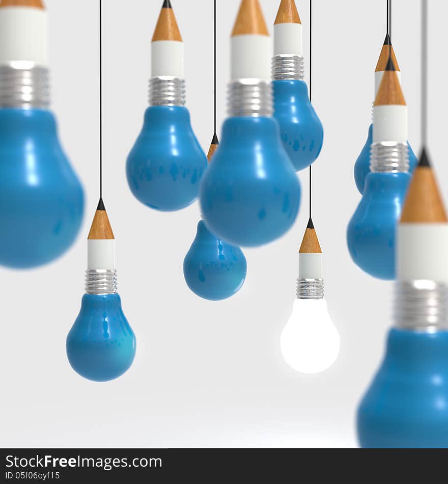 Drawing idea pencil and light bulb concept creative and leadersh