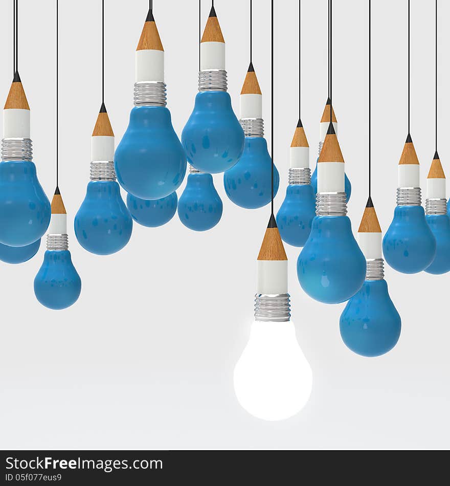 Drawing idea pencil and light bulb concept creative and leadersh