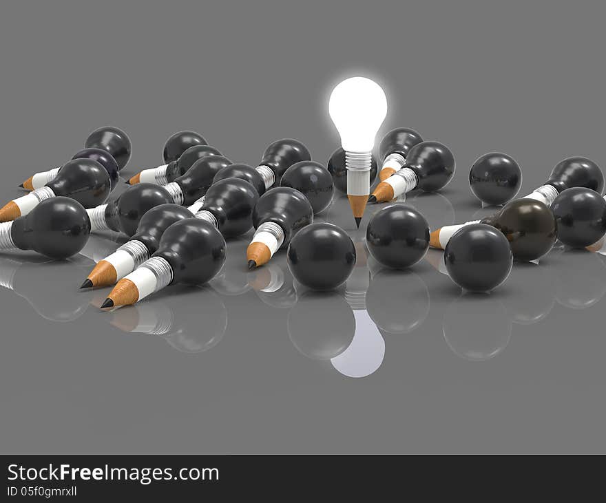 Drawing idea pencil and light bulb concept creative and leadership concept