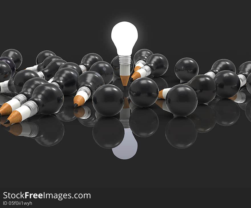 Drawing idea pencil and light bulb concept creative and leadership concept