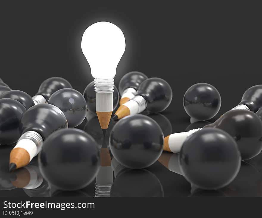 Drawing idea pencil and light bulb concept creative and leadersh