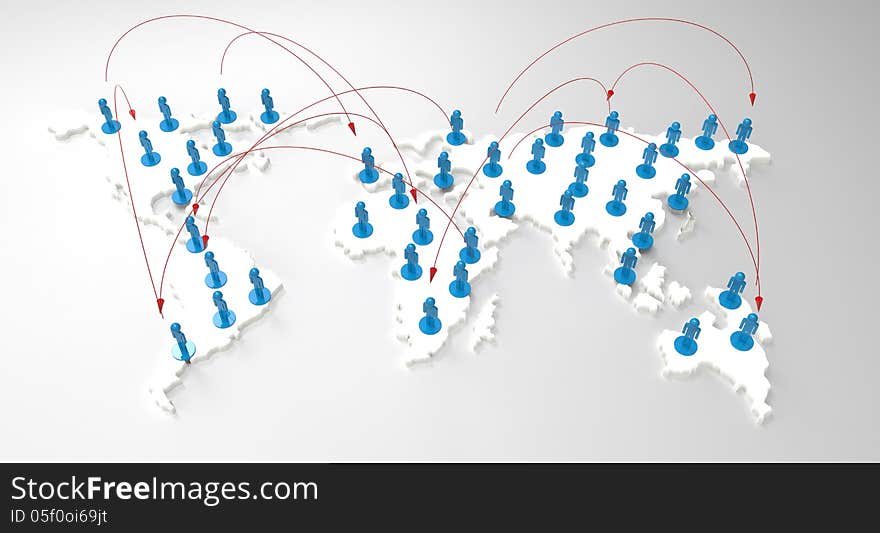 Social network human 3d on world map