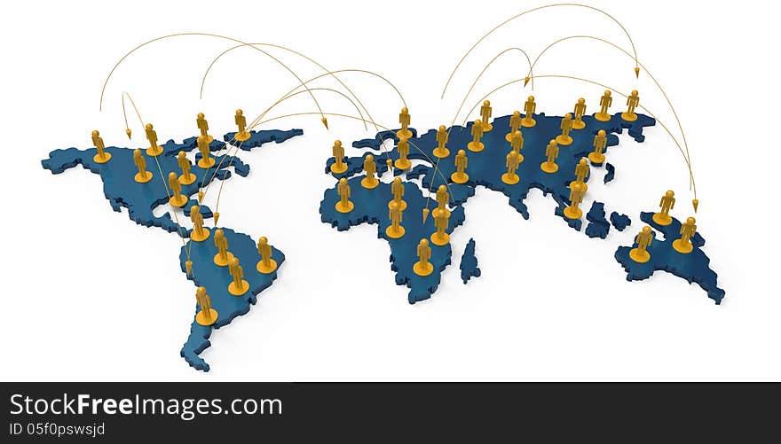 Social network human 3d on world map