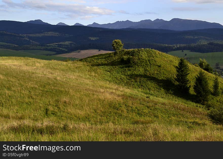 Slovakia still life landscape with meadow in foreground. Slovakia still life landscape with meadow in foreground