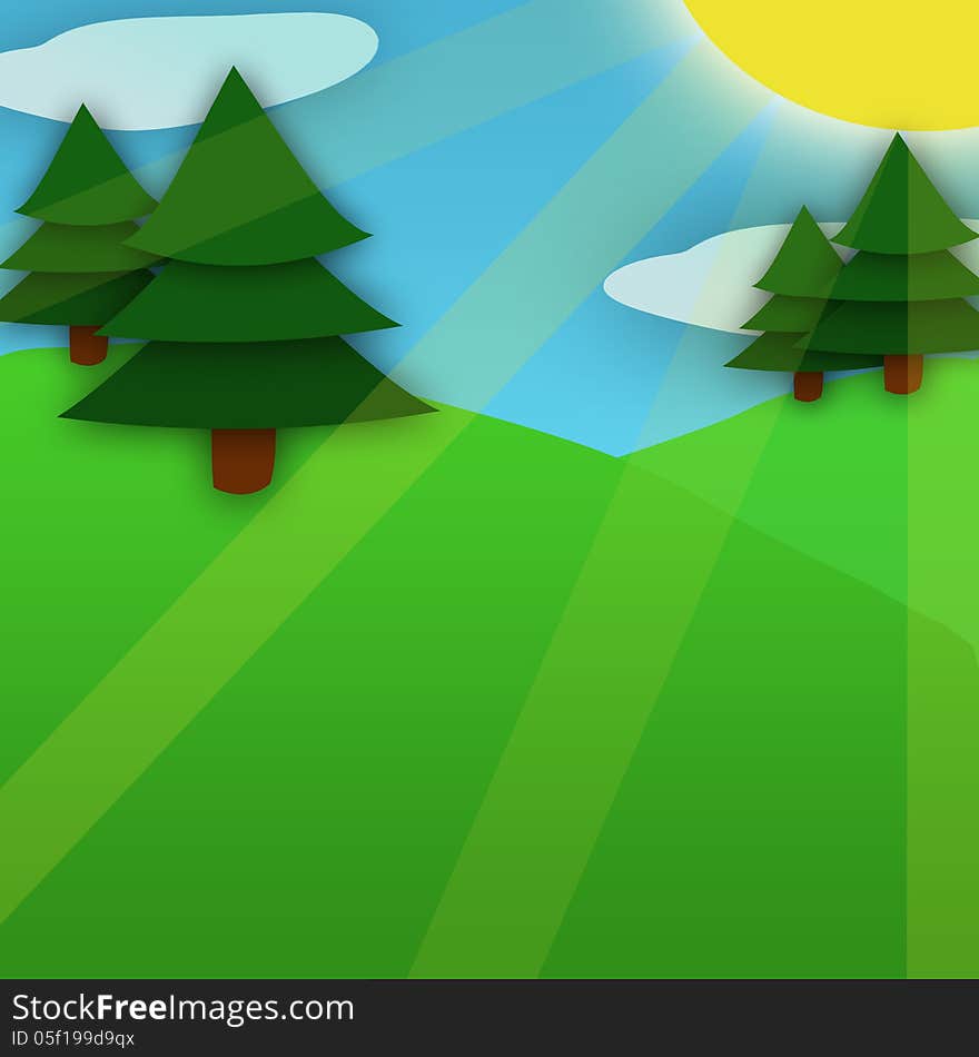 Illustration of summer sunny landscape.