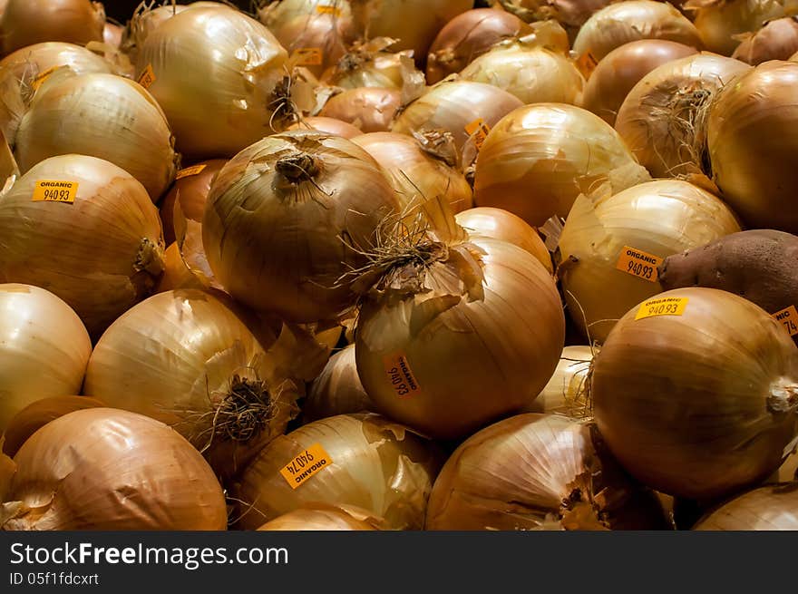 Onions on Display at Farmer's Market. Onions on Display at Farmer's Market