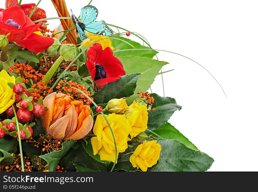 Fragment Of Colorful Bouquet Isolated On White Background.