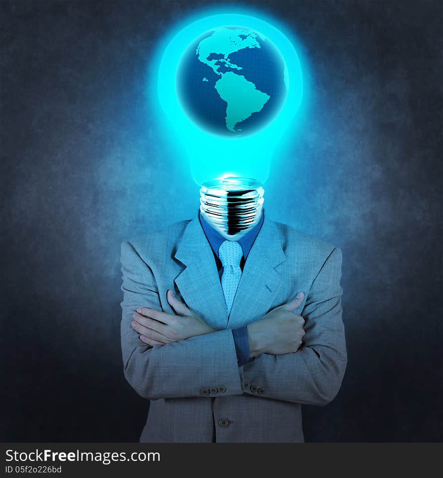 Businessman with lamp-head as concept