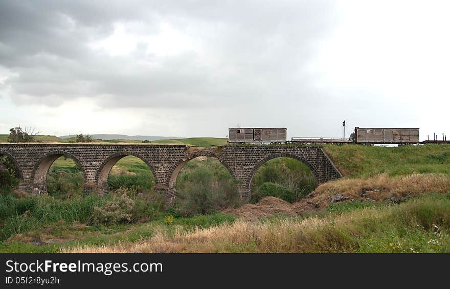 Israeli side of Jordan river ancient bridge. Israeli side of Jordan river ancient bridge