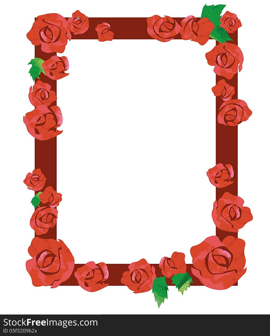 Frame made of roses isolated on white background. Frame made of roses isolated on white background