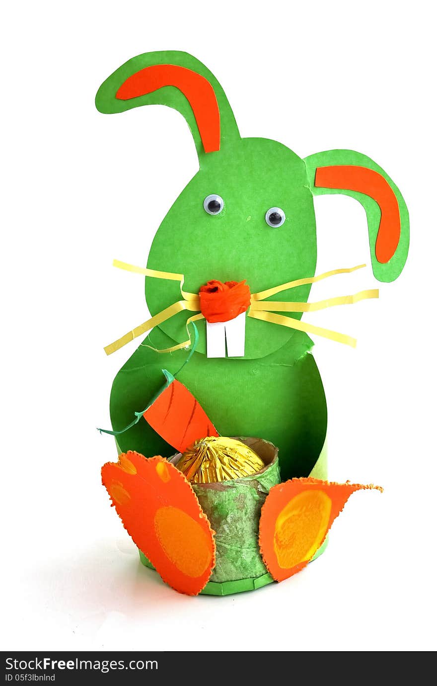 An eastern rabbit, made with green cardboard paper by children. An eastern rabbit, made with green cardboard paper by children