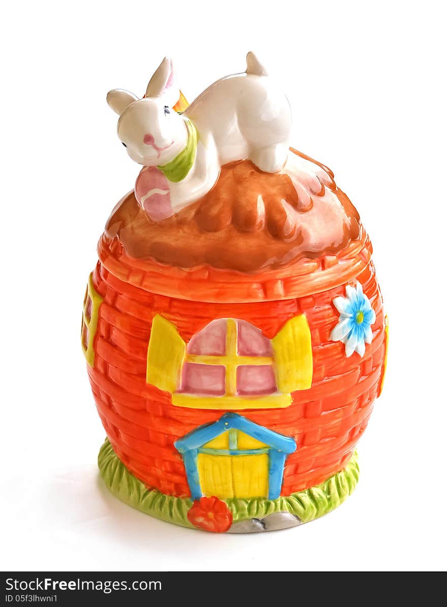 An Easter porcelain egg with a bunny on top of its lid. It is used as a candy box. An Easter porcelain egg with a bunny on top of its lid. It is used as a candy box