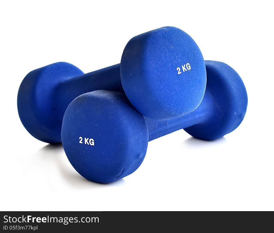 A pair of blue dumbbells of 2 kilo grams each