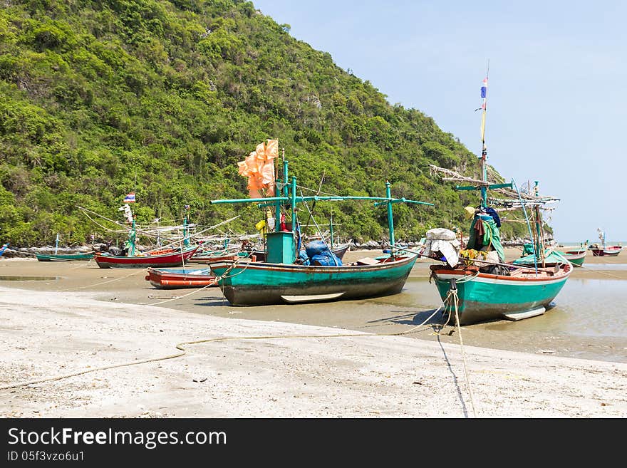 Fishing boat on the beach .Hua Hin Beach, Thailand