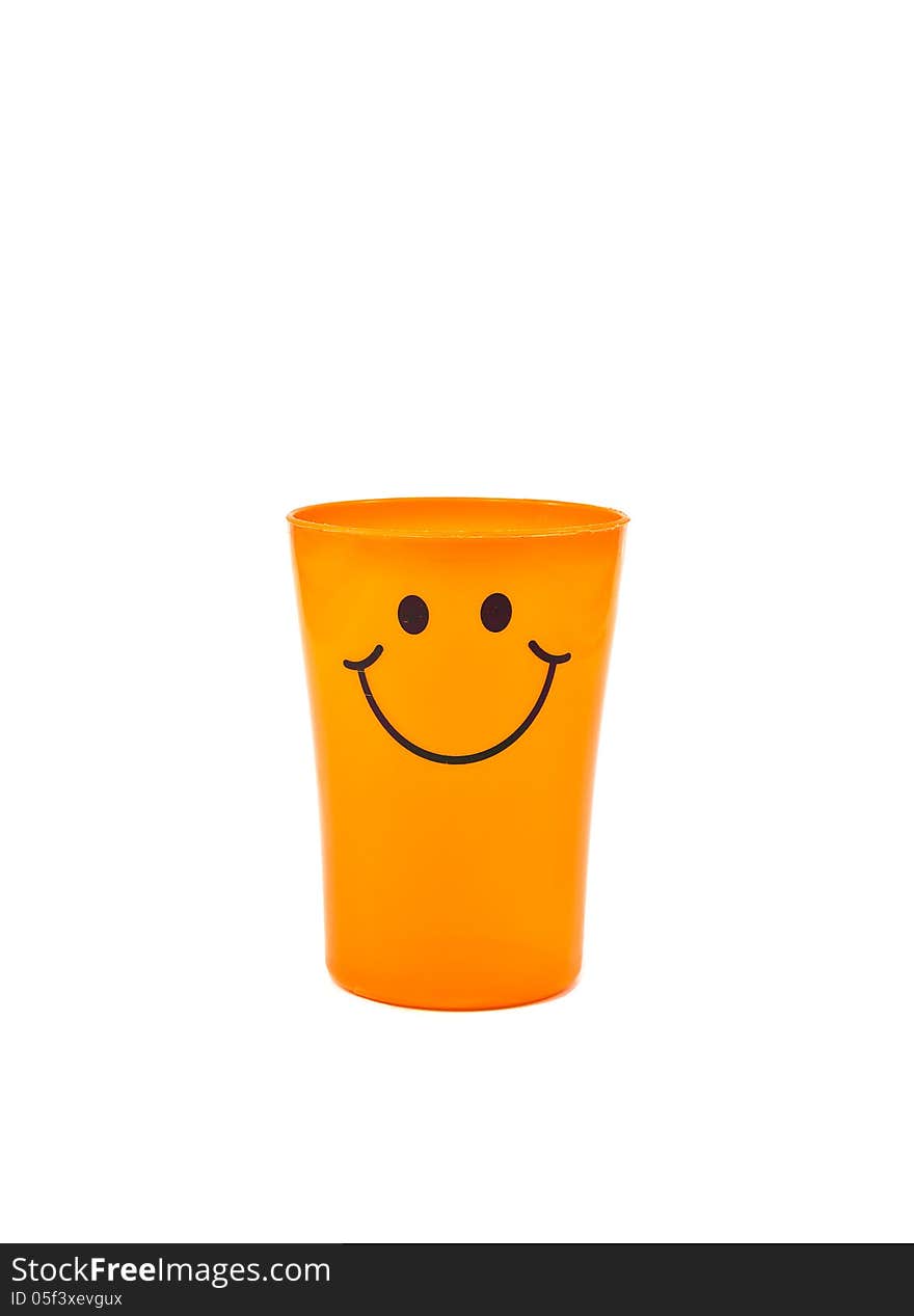 Orange Plastic Cup Over White Background