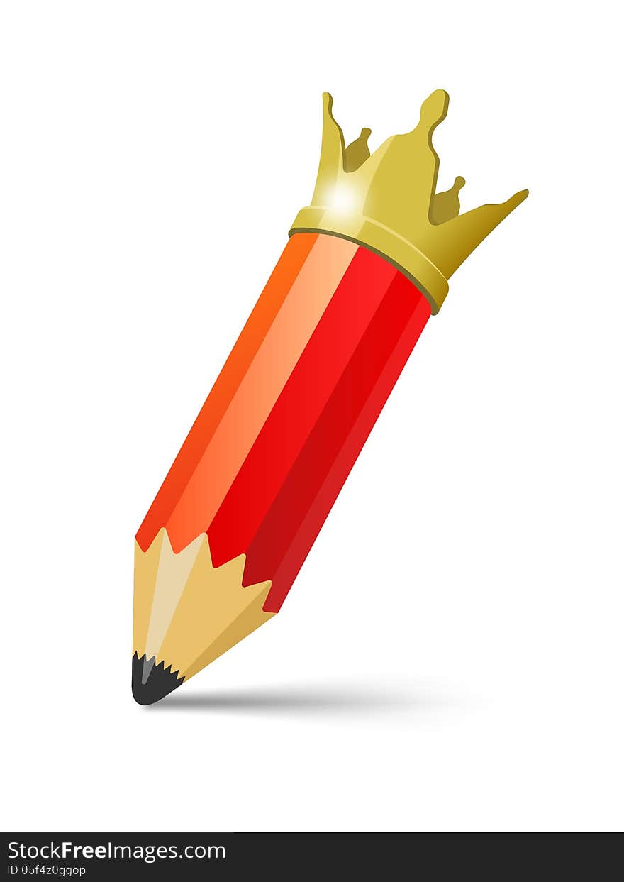 Red pencil with gold crown. Vector illustration. Red pencil with gold crown. Vector illustration